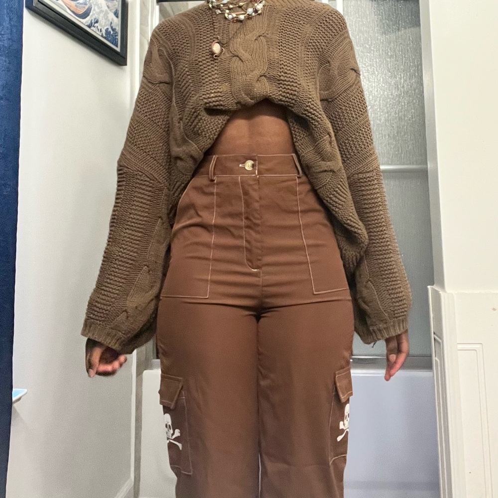 High Waisted Brown Cargo Pants